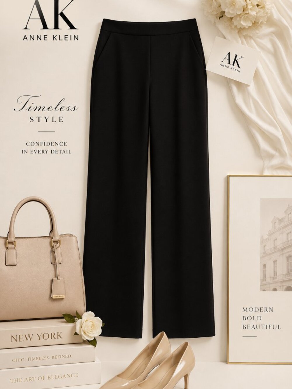 Anne Klein Wide Leg Black Pants Mid Rise Size 14 NWT Office Career Classic - Picture 3 of 6